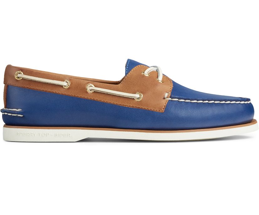 Sperry Gold Cup Authentic Original Cross Lace Boat Shoes - Men's Boat Shoes - Blue/Brown [GY6812374]